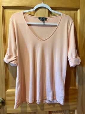 Lauren Ralph Lauren Peach V-Neck Roll-Sleeve Tee women’s XL